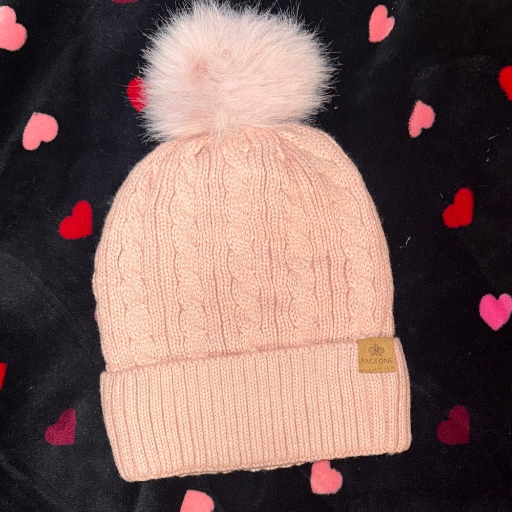 Page One Dusty Pink Cable Knit Beanie Womens
